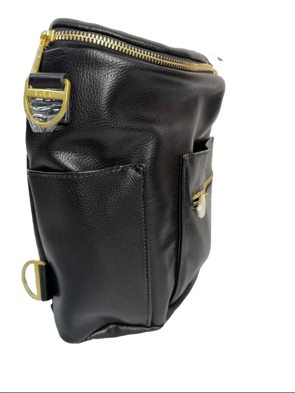 Fawn Design The Mini Black Faux Leather Backpack Diaper Bag Purse with Pockets